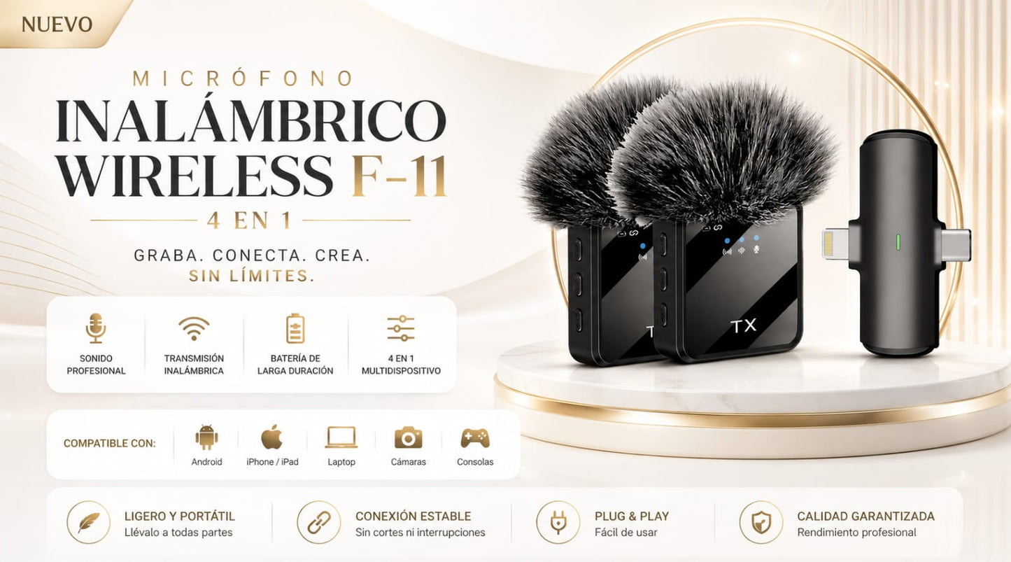 🎤 Micrófono Inalámbrico Wireless F-11 3 en 1